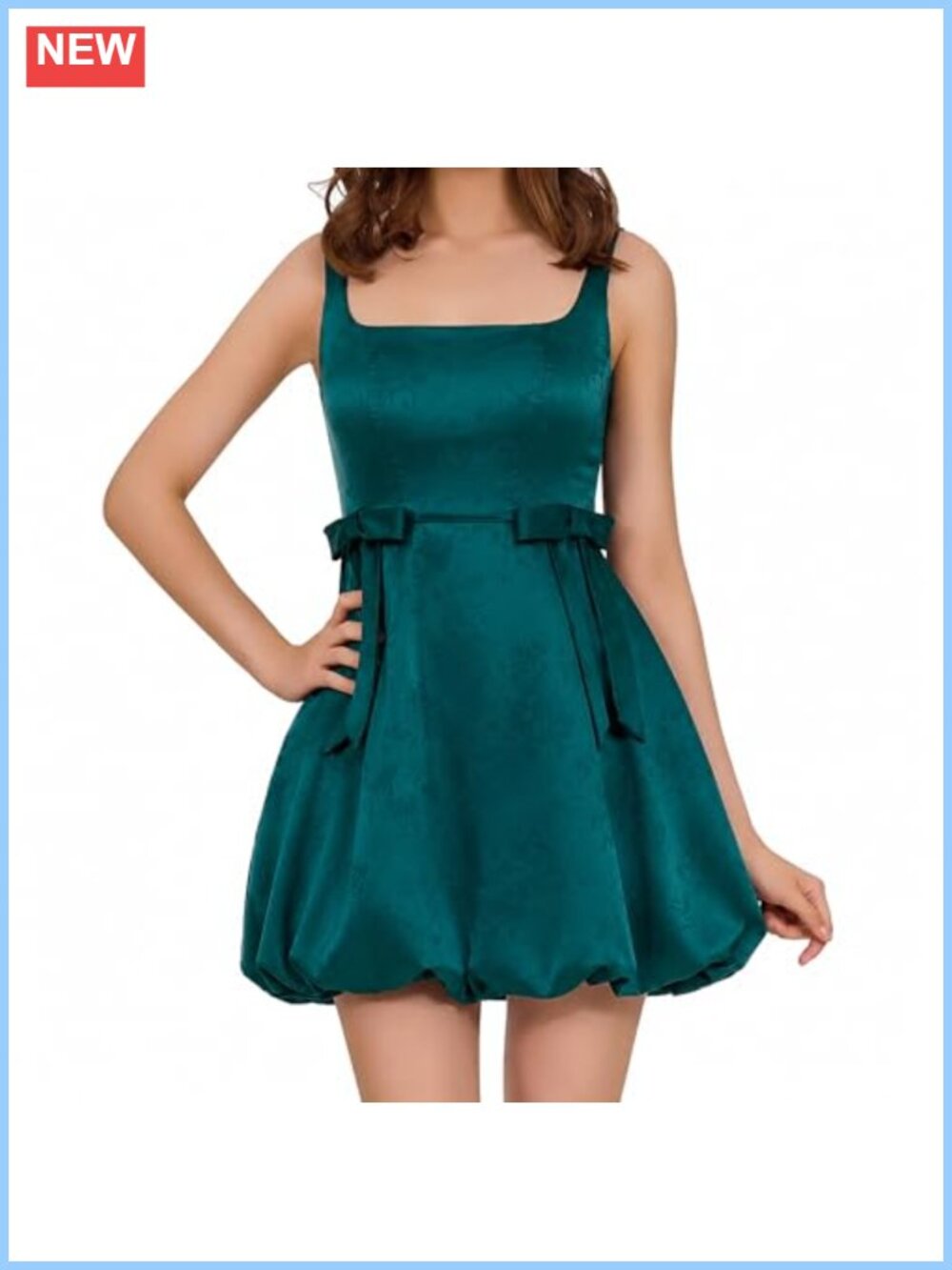 Satin Jacquard Mini Dress Square Neck Bubble Hem High Waist Cocktail Party